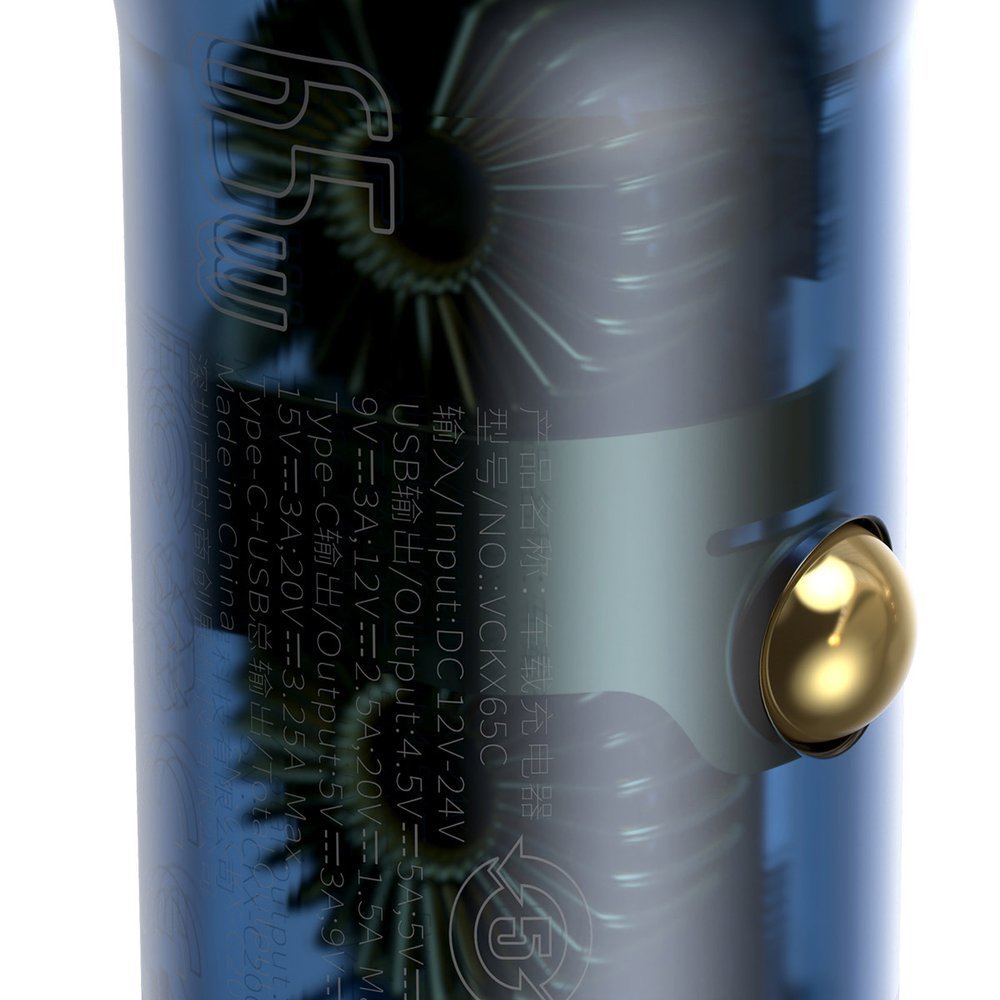 Caricabatterie Auto Baseus, 65W, 5A, 1 x USB-A - 1 x USB-C, Grigio CCKX-C0A