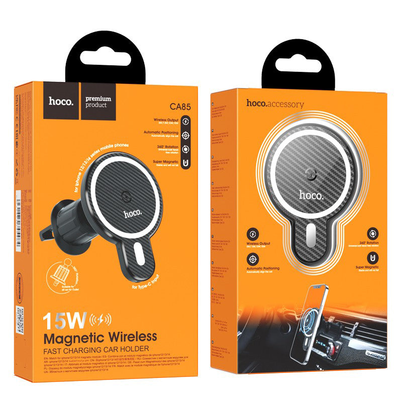 Caricabatterie Auto Wireless HOCO CA85, 15W, 1.67A, Nero
