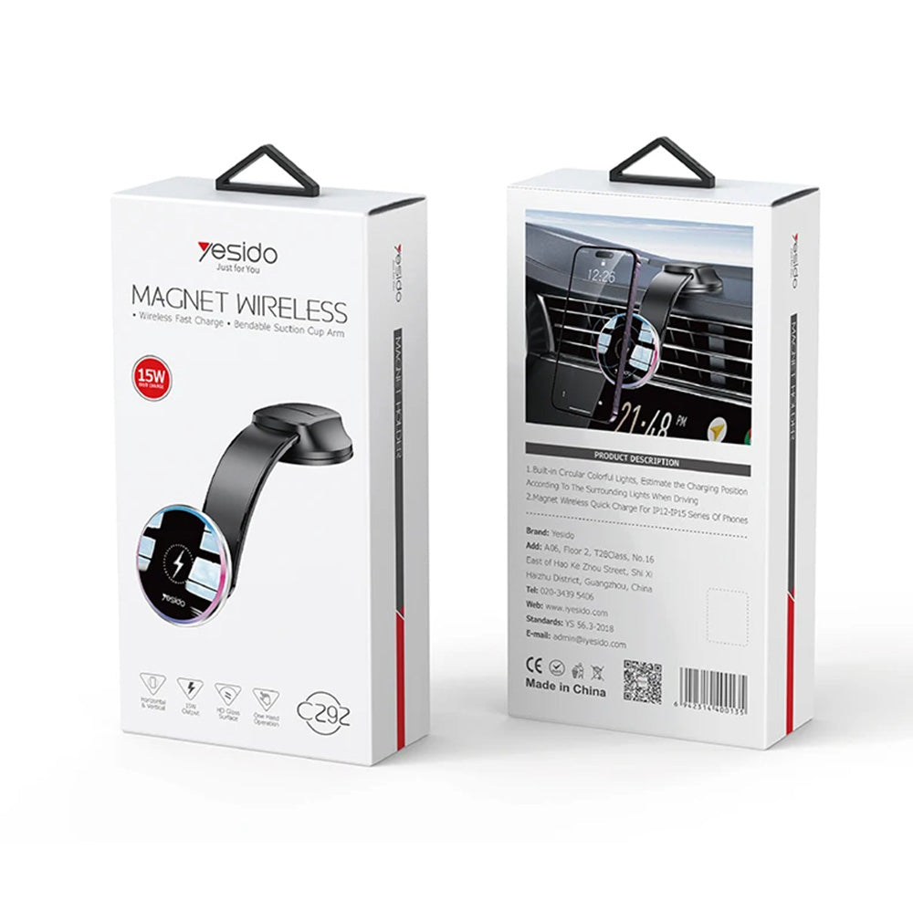 Caricabatterie Auto Wireless Yesido C292, 15W, 1.67A, Nero