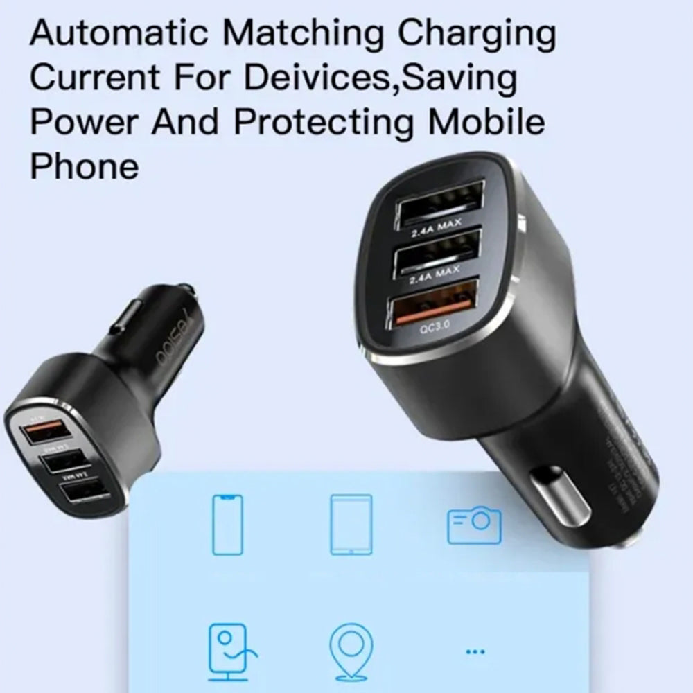 Caricabatterie Auto Yesido Y46, 42W, 3A, 3 x USB-A, Nero