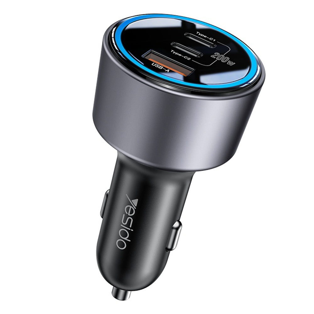 Caricabatterie Auto Yesido Y59, 200W, 5A, 1 x USB-A - 2 x USB-C, Nero