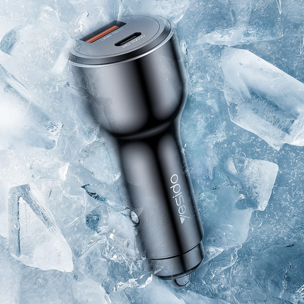 Caricabatterie Auto Yesido Y65, 100W, 5A, 1 x USB-A - 1 x USB-C, Nero