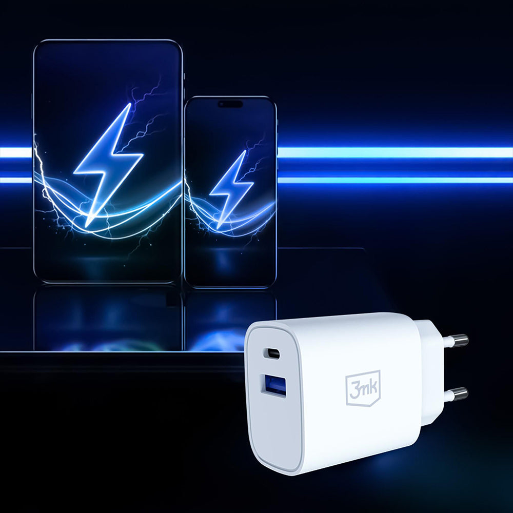 Caricatore da rete 3MK FlowPower, 30W, 1 x USB-A - 1 x USB-C, Bianco
