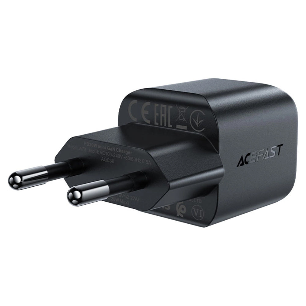 Caricabatterie da rete Acefast A73 Mini, 20W, 3A, 1 x USB-C, Nero