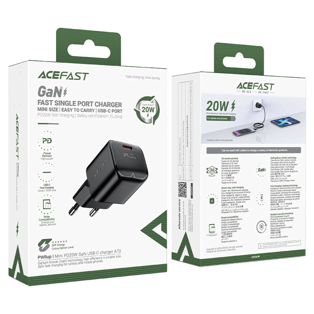 Caricabatterie da rete Acefast A73 Mini, 20W, 3A, 1 x USB-C, Nero