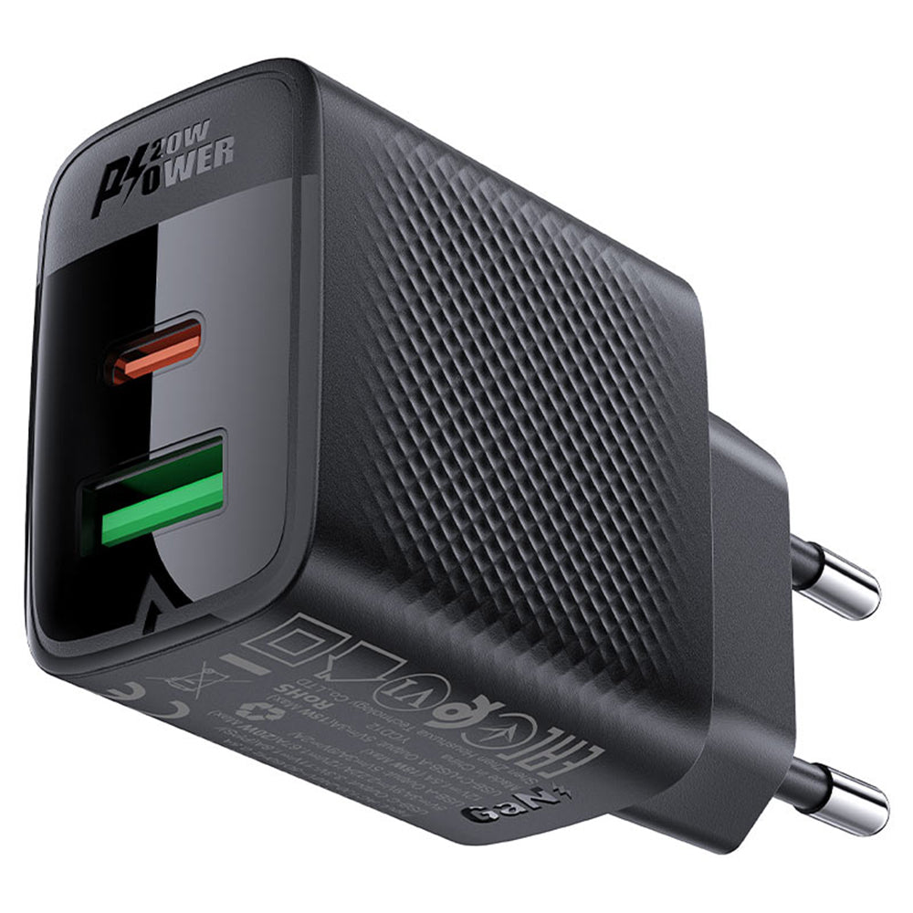 Caricabatterie Rete Acefast A78, 20W, 3A, 1 x USB-A - 1 x USB-C, Nero