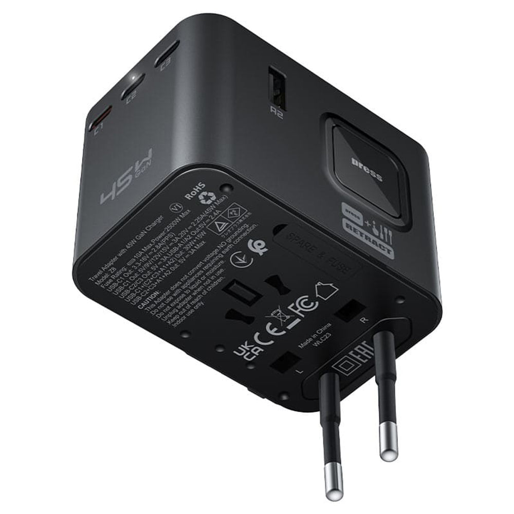 Caricabatterie da rete Acefast Z8 Travel, 45W, 3A, 2 x USB-A - 3 x USB-C, Nero