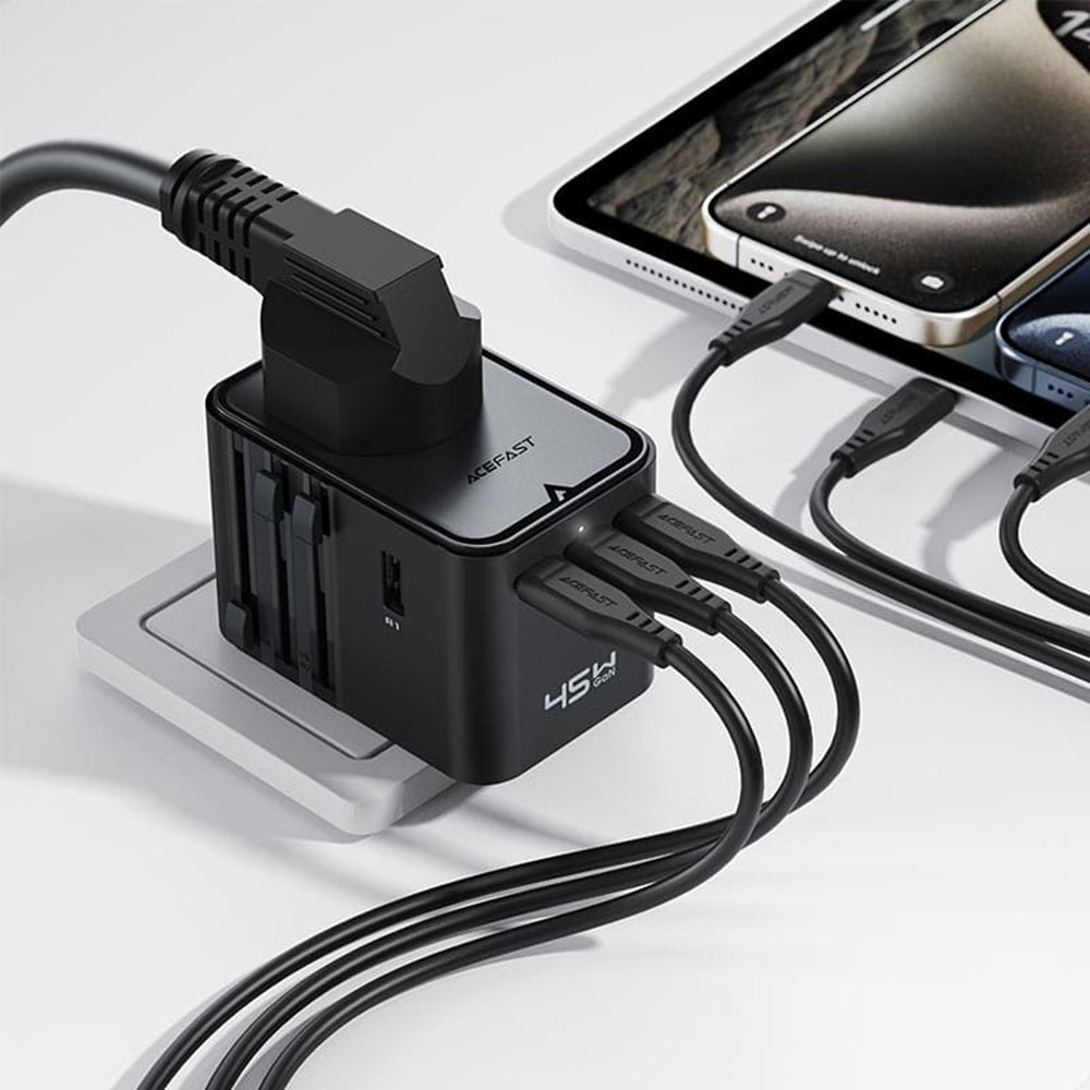 Caricabatterie da rete Acefast Z8 Travel, 45W, 3A, 2 x USB-A - 3 x USB-C, Nero