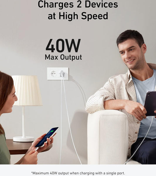 Anker 521 Nano Pro Caricabatterie di rete, 40W, 3A, 2 x USB-C, Bianco A2038G21