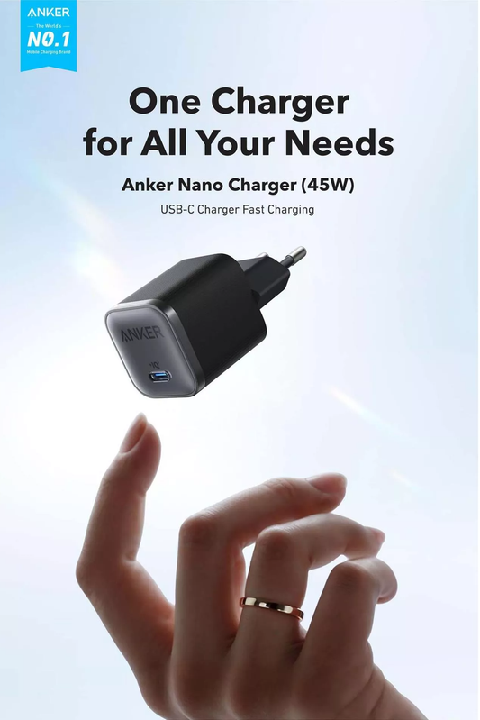 Caricatore da rete Anker Nano, 45W, 3A, 1 x USB-C, Nero A2692L11