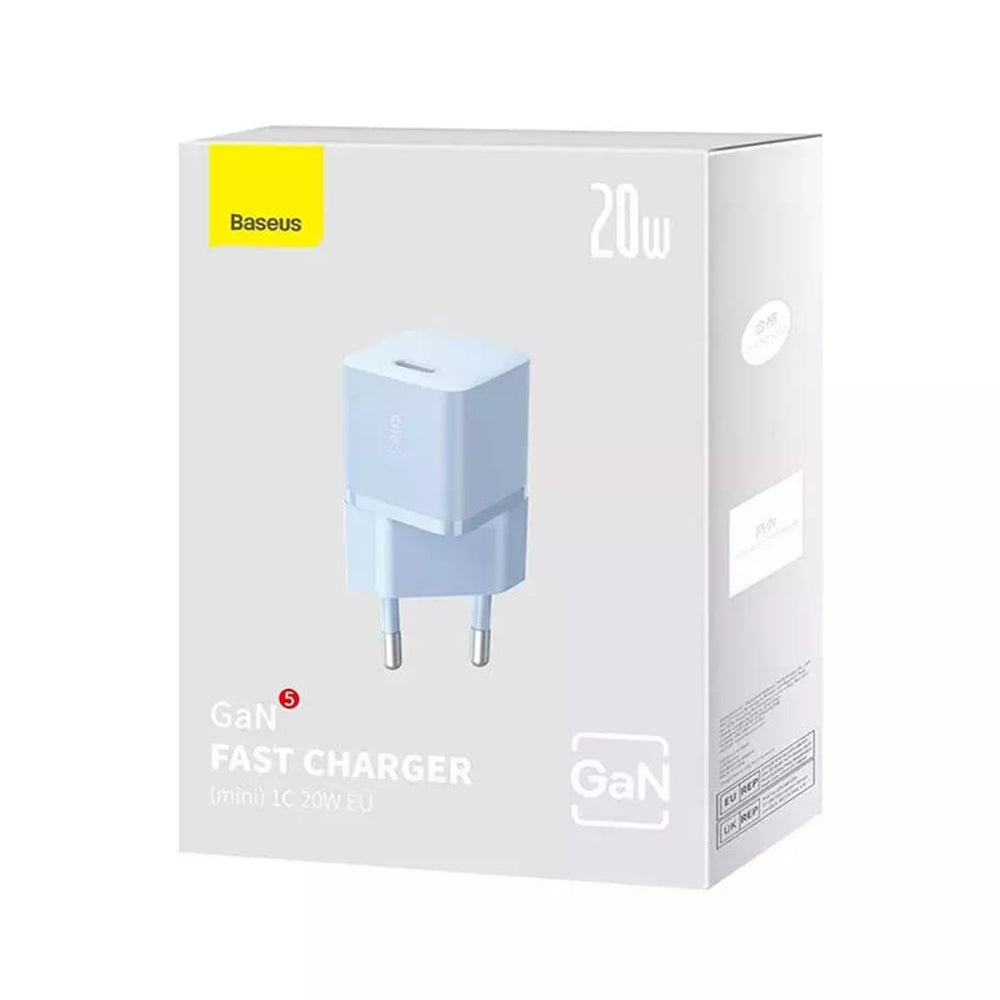 Caricabatterie Rete Baseus GaN Mini 1C, 20W, 3A, 1 x USB-C, Blu CCGN050103