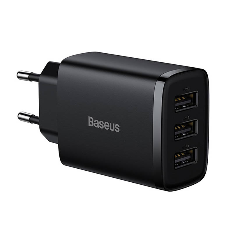 Caricatore di rete Baseus Compact 3U, 17W, 2,1A, 3 x USB-A, nero CCXJ020101