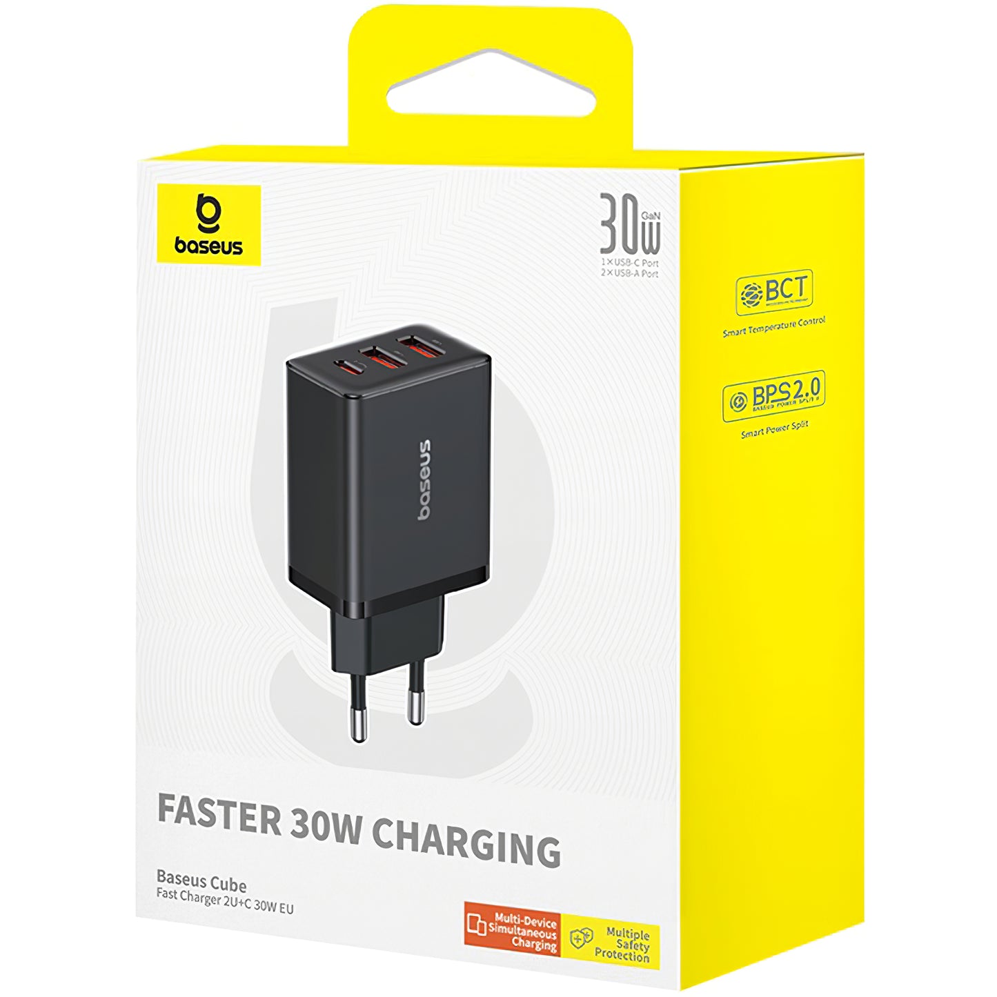 Caricabatterie di rete Baseus Cube, 30W, 3A, 1 x USB-C - 2 x USB-A, nero P10111402113113-00