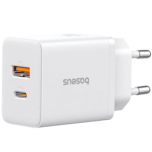 Caricatore di rete Baseus Cube, 30W, 2,4A, 1 x USB-A - 1 x USB-C, bianco P10111404213-00