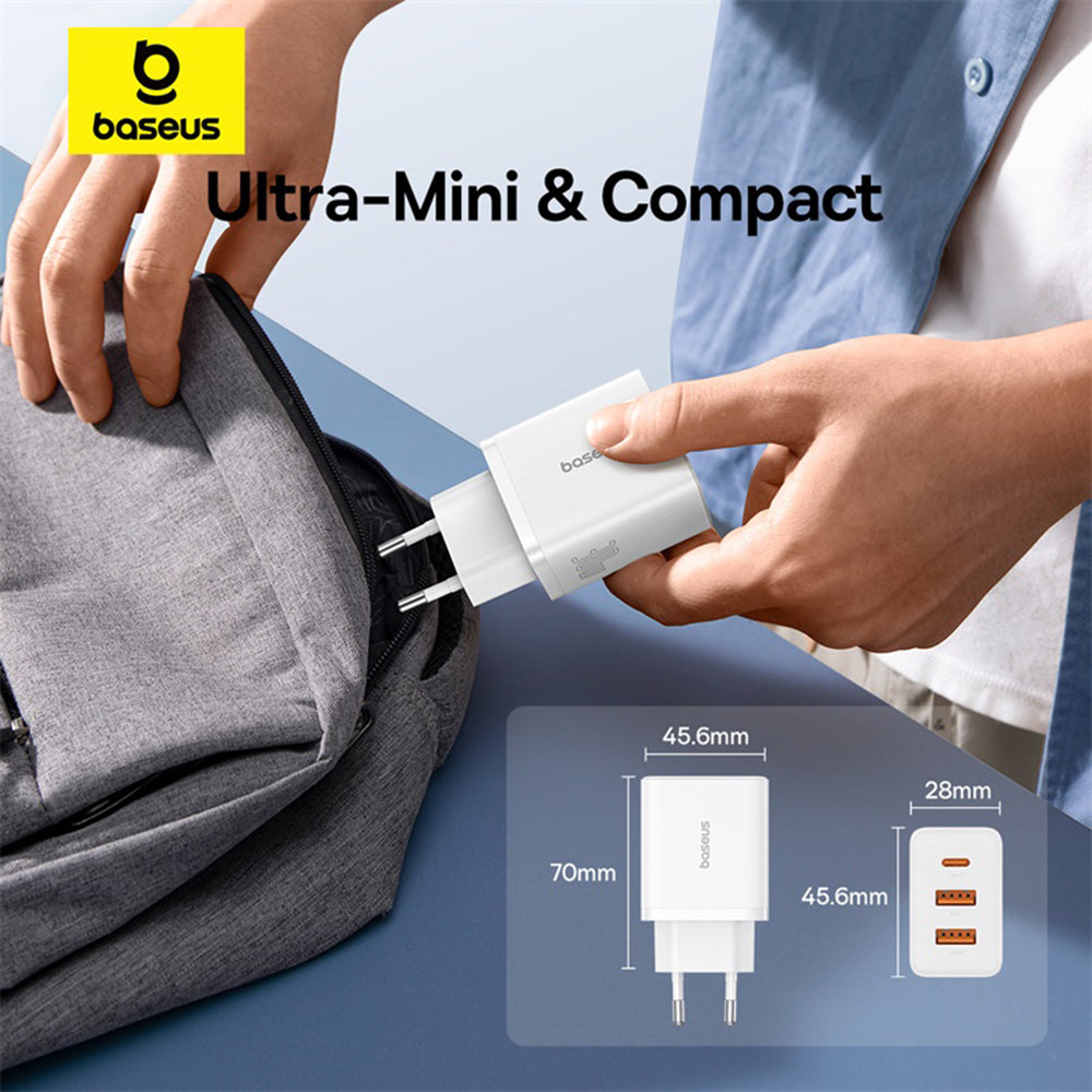 Caricabatterie Retea Baseus Cube, 30W, 3A, 2 x USB-A - 1 x USB-C, Bianco P10111402213-00