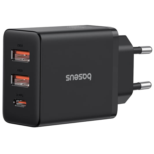 Caricabatterie di rete Baseus Cube, 30W, 3A, 1 x USB-C - 2 x USB-A, nero P10111402113113-00