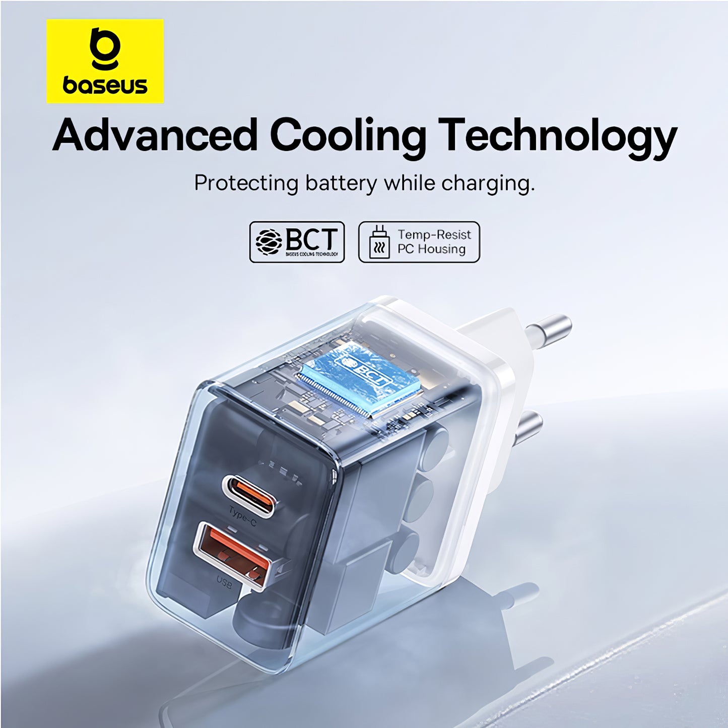 Caricatore di rete Baseus Cube, 30W, 2,4A, 1 x USB-A - 1 x USB-C, bianco P10111404213-00