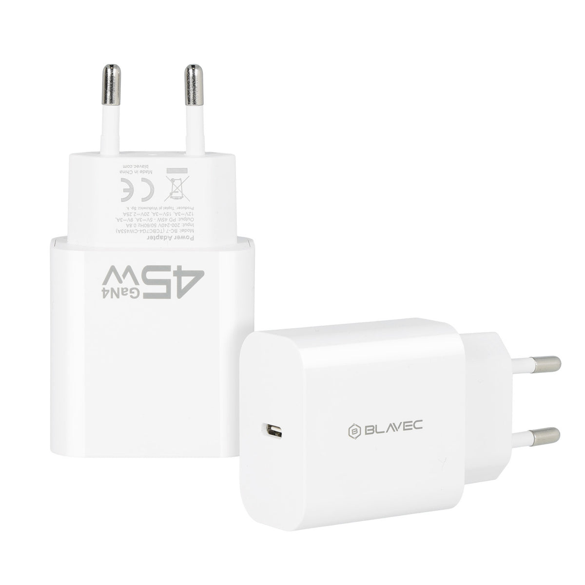 Caricabatterie Rete Blavec BC-7, 45W, 3A, 1 x USB-C, Bianco