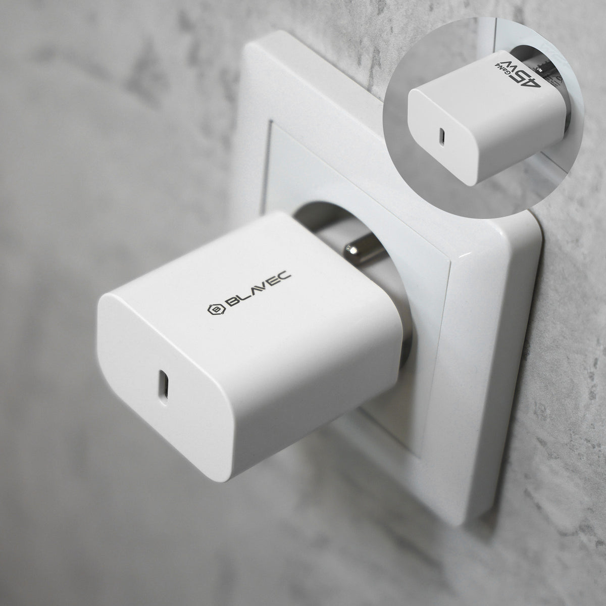 Caricabatterie Rete Blavec BC-7, 45W, 3A, 1 x USB-C, Bianco