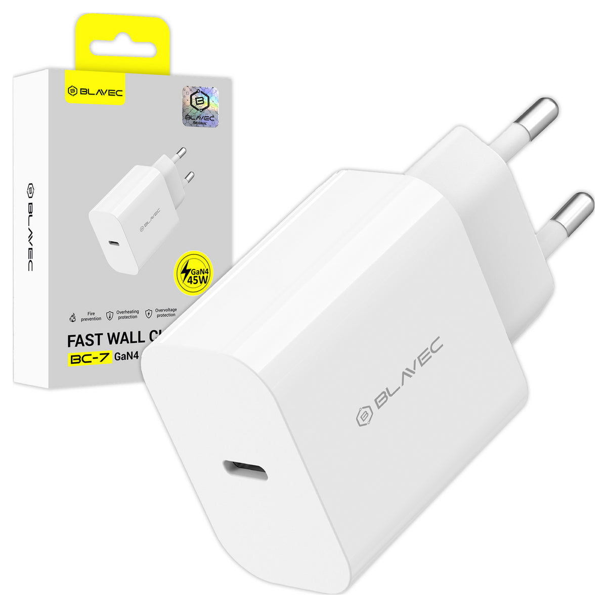 Caricabatterie Rete Blavec BC-7, 45W, 3A, 1 x USB-C, Bianco