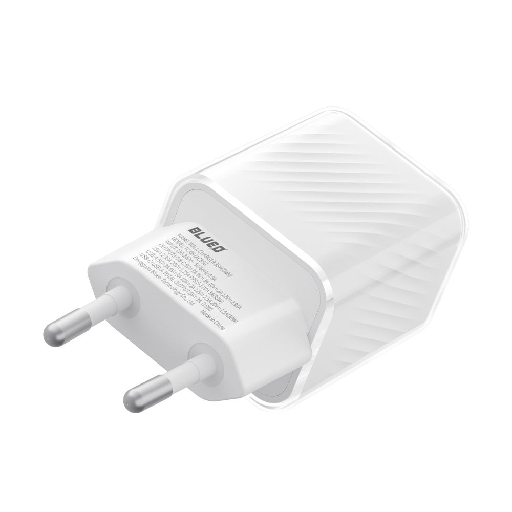 Caricabatterie Retea Blueo, 35W, 3A, 1 x USB-A - 1 x USB-C, Bianco