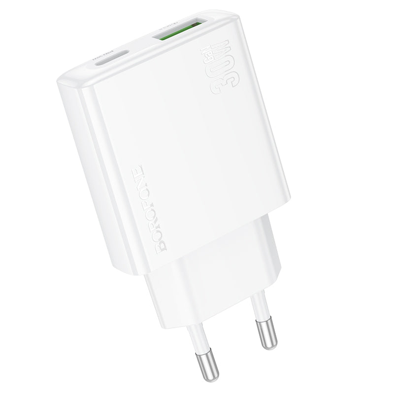 Caricatore di rete Borofone BN25 Wish, 30W, 3A, 1 x USB-A - 1 x USB-C, bianco