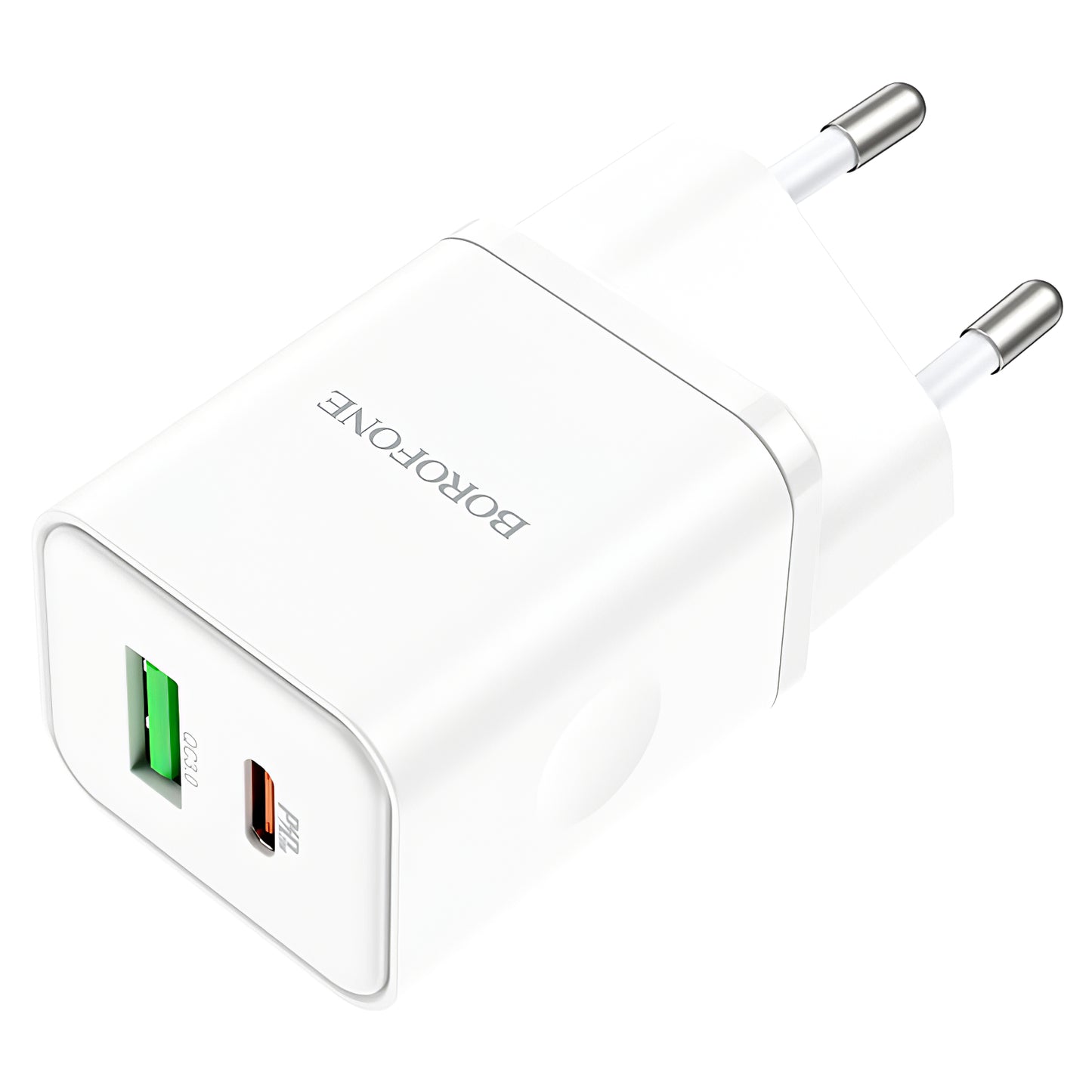 Caricatore di rete Borofone BN7, 20W, 3A, 1 x USB-A - 1 x USB-C, bianco