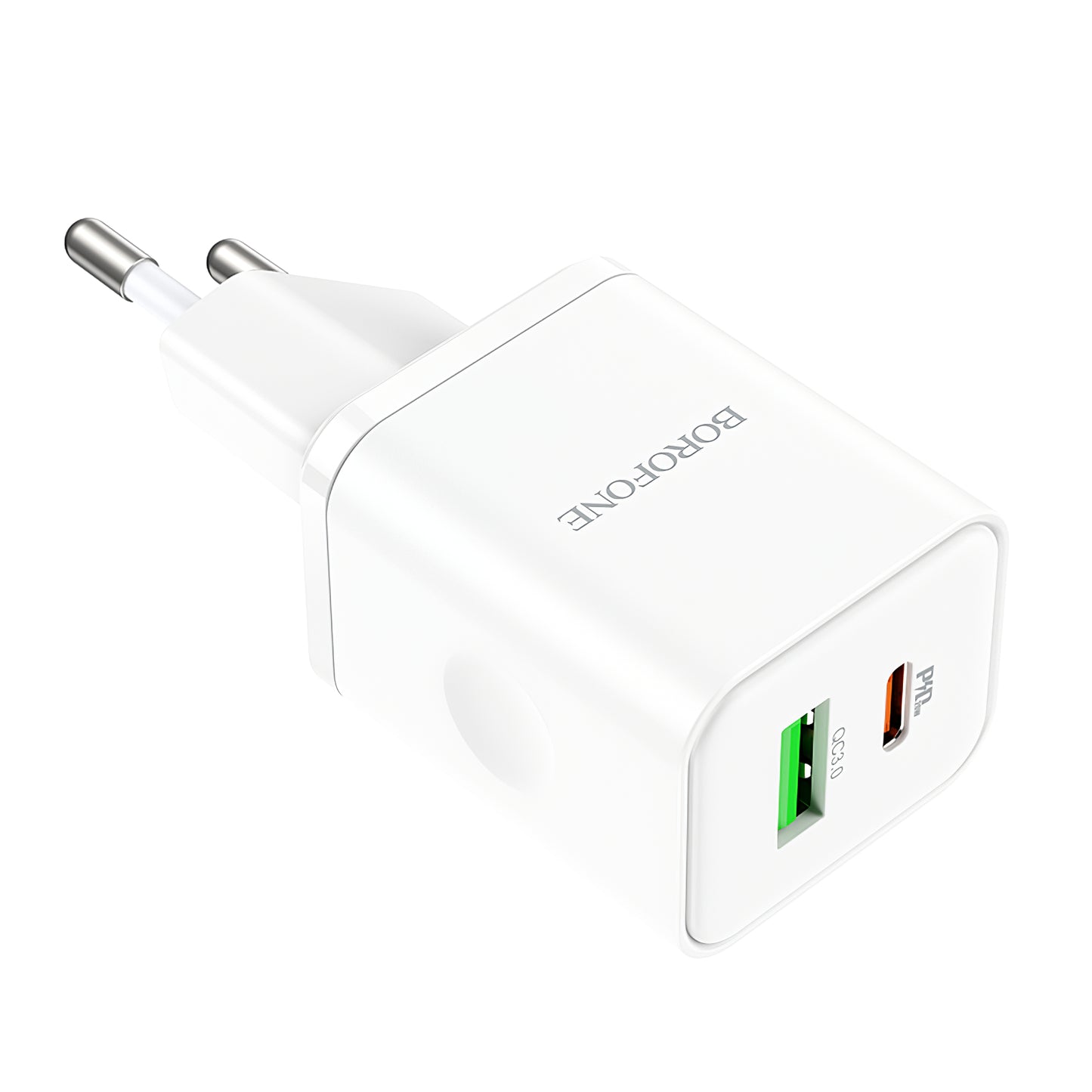Caricatore di rete Borofone BN7, 20W, 3A, 1 x USB-A - 1 x USB-C, bianco