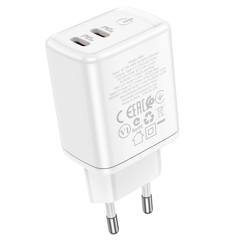 Caricabatterie di rete Borofone BN9, 35W, 3A, 2 x USB-C, bianco