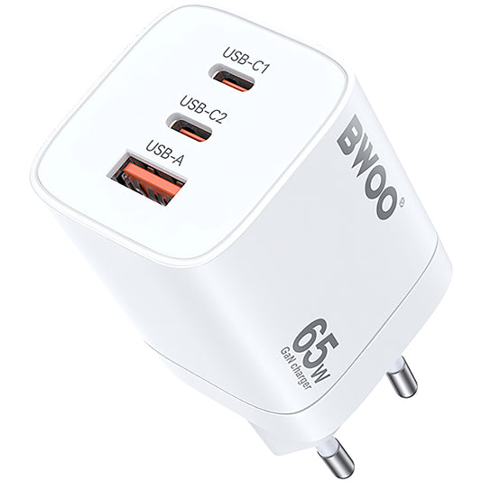 Caricabatterie Rete BWOO CDA147, 65W, 4.5A, 1 x USB-A - 2 x USB-C, Bianco