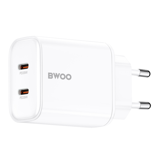 Caricatore da rete BWOO CDA206, 35W, 3A, 2 x USB-C, Bianco