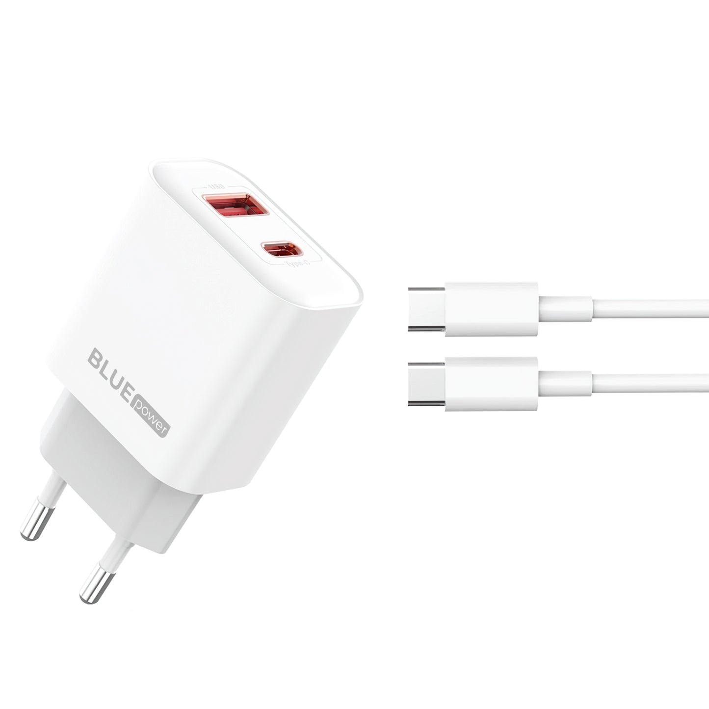 Blue Power BPCE12C Caricabatterie di rete con cavo USB-C BPCE12C, 20W, 3A, 1 x USB-A - 1 x USB-C, Bianco