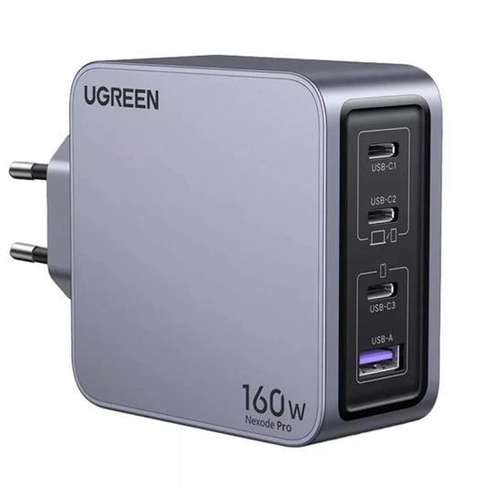 UGREEN X763 Nexode Pro Caricatore di rete con cavo USB-C, 160W, 3,25A, 1 x USB-A - 3 x USB-C, Grigio
