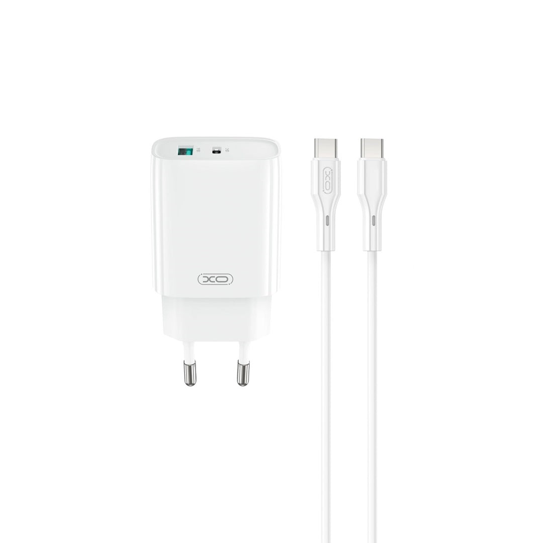 Caricabatterie da Rete con Cavo USB-C XO Design CE29, 20W, 3A, 1 x USB-A - 1 x USB-C, Bianco