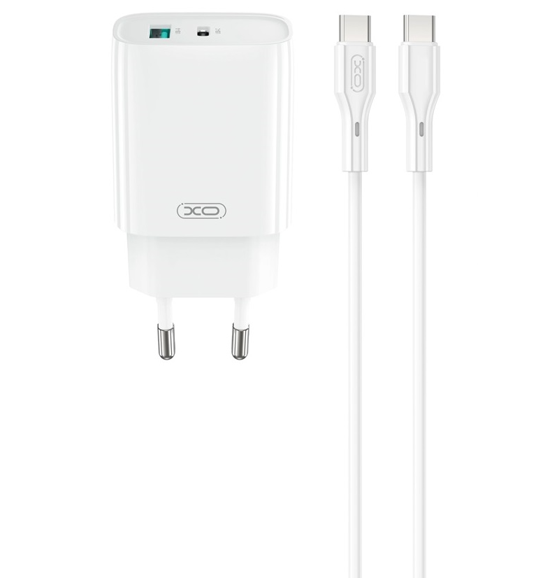 Caricabatterie da rete con cavo USB-C XO Design CE30, 30W, 3A, 1 x USB-A - 1 x USB-C, Bianco