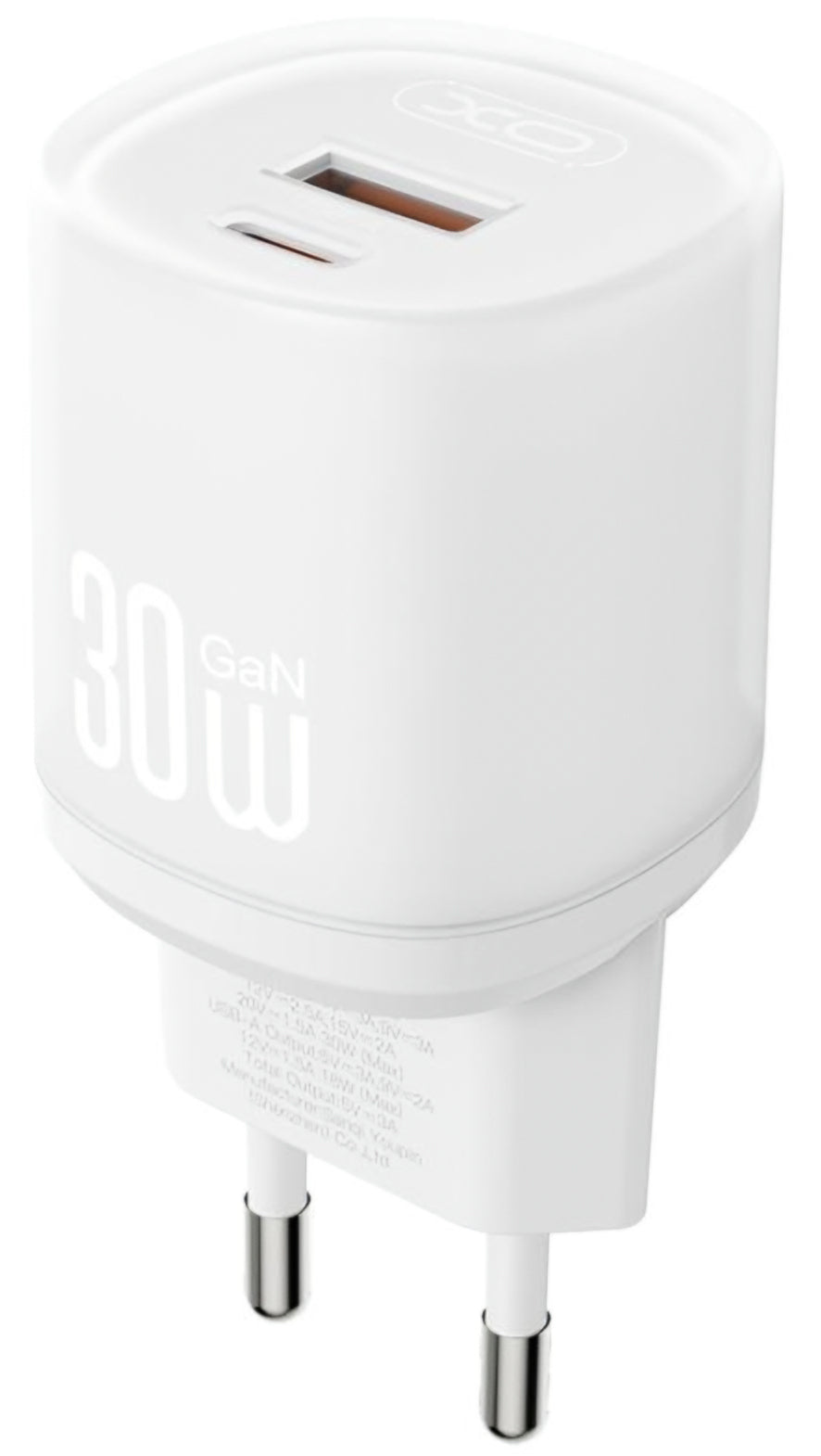 Caricabatterie da Rete con Cavo USB-C XO Design L151, 30W, 3A, 1 x USB-A - 1 x USB-C, Bianco