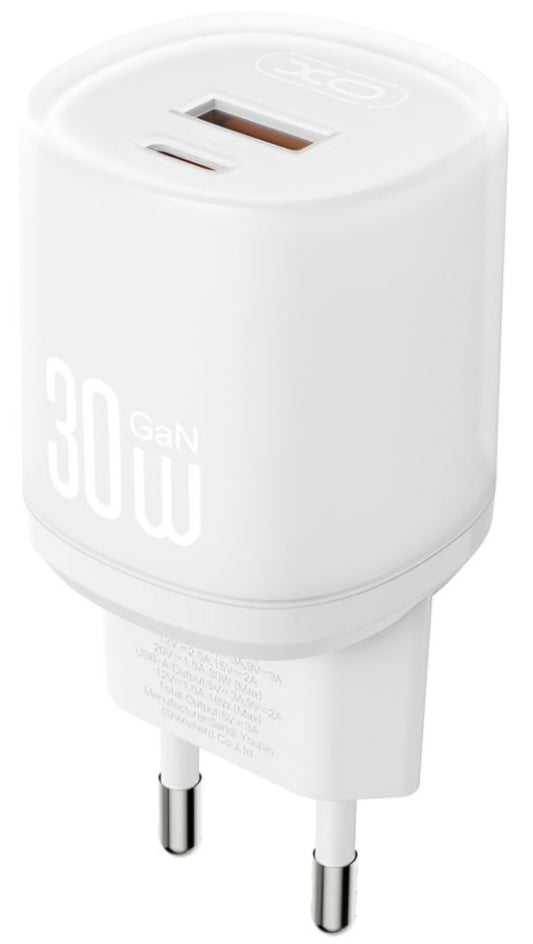 Caricabatterie da Rete con Cavo USB-C XO Design L151, 30W, 3A, 1 x USB-A - 1 x USB-C, Bianco