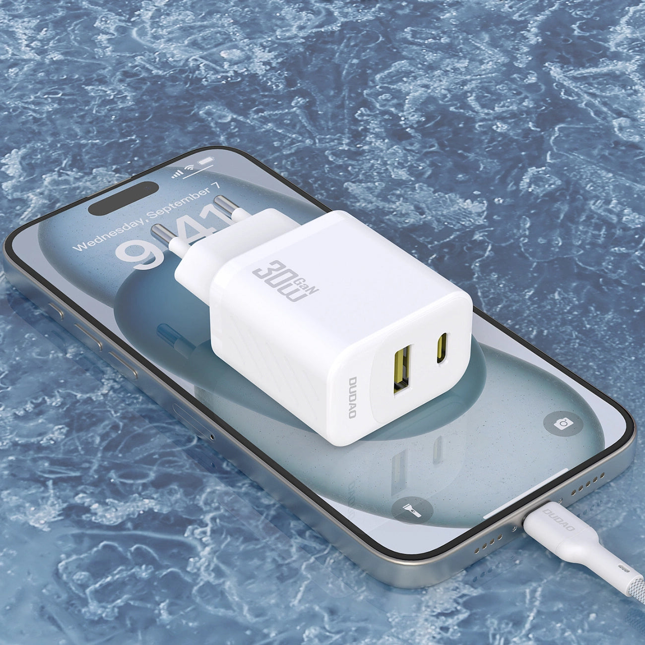 Caricabatterie da rete con cavo USB-C Dudao A27TCEU, 30W, 1 x USB-A - 1 x USB-C, Bianco