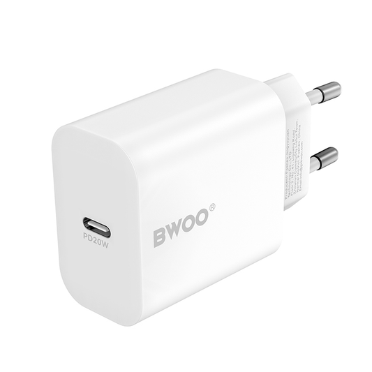 Caricabatterie Rete Con Cavo USB-C BWOO CDA233, 20W, 3A, 1 x USB-C, Bianco