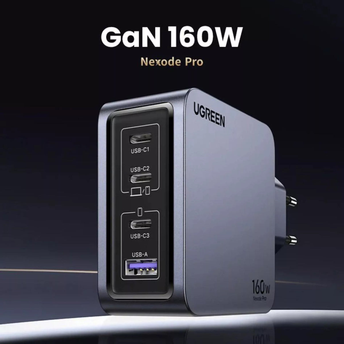 Caricabatterie da Rete con Cavo USB-C UGREEN X763 Nexode Pro, 160W, 3.25A, 1 x USB-A - 3 x USB-C, Grigio