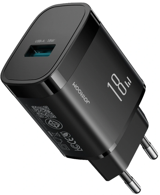 Caricatore da Rete con Cavo USB-C Joyroom JR-TF4, 18W, 3A, 1 x USB-A, Nero