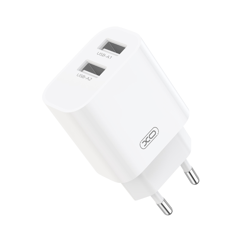 Caricabatterie da rete con cavo USB-C XO Design CE55, 12 W, 2,4 A, 2 x USB-A, bianco