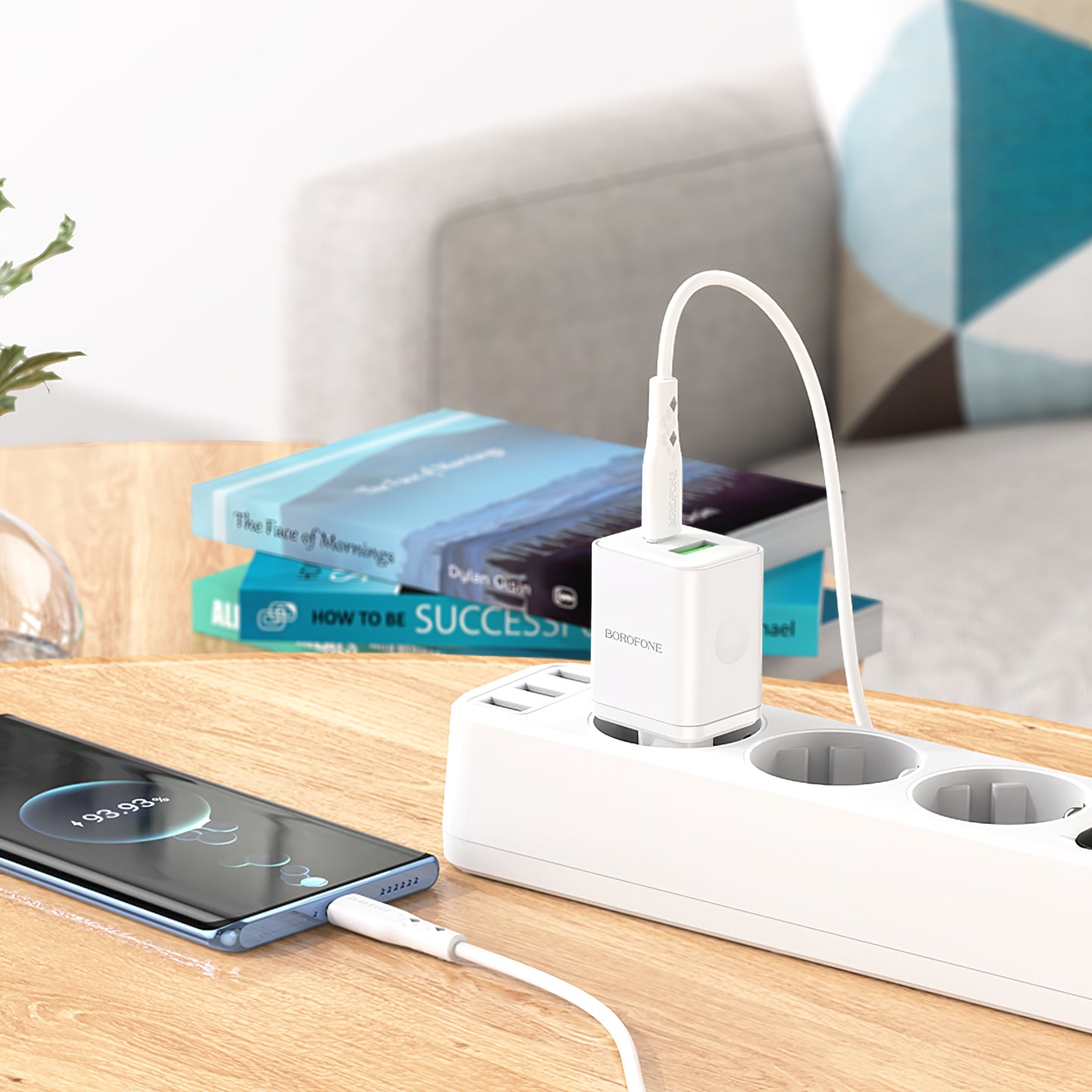 Caricabatterie di rete con cavo USB-C Borofone BN7, 20W, 3A, 1 x USB-A - 1 x USB-C, bianco