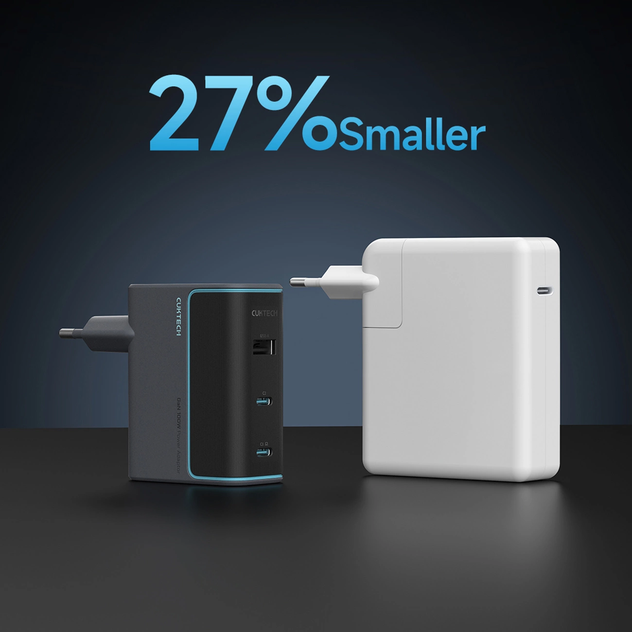 Caricabatterie da Rete con Cavo USB-C Cuktech, 100W, 5A, 1 x USB-A - 2 x USB-C, Grigio CUKAD1003EUG