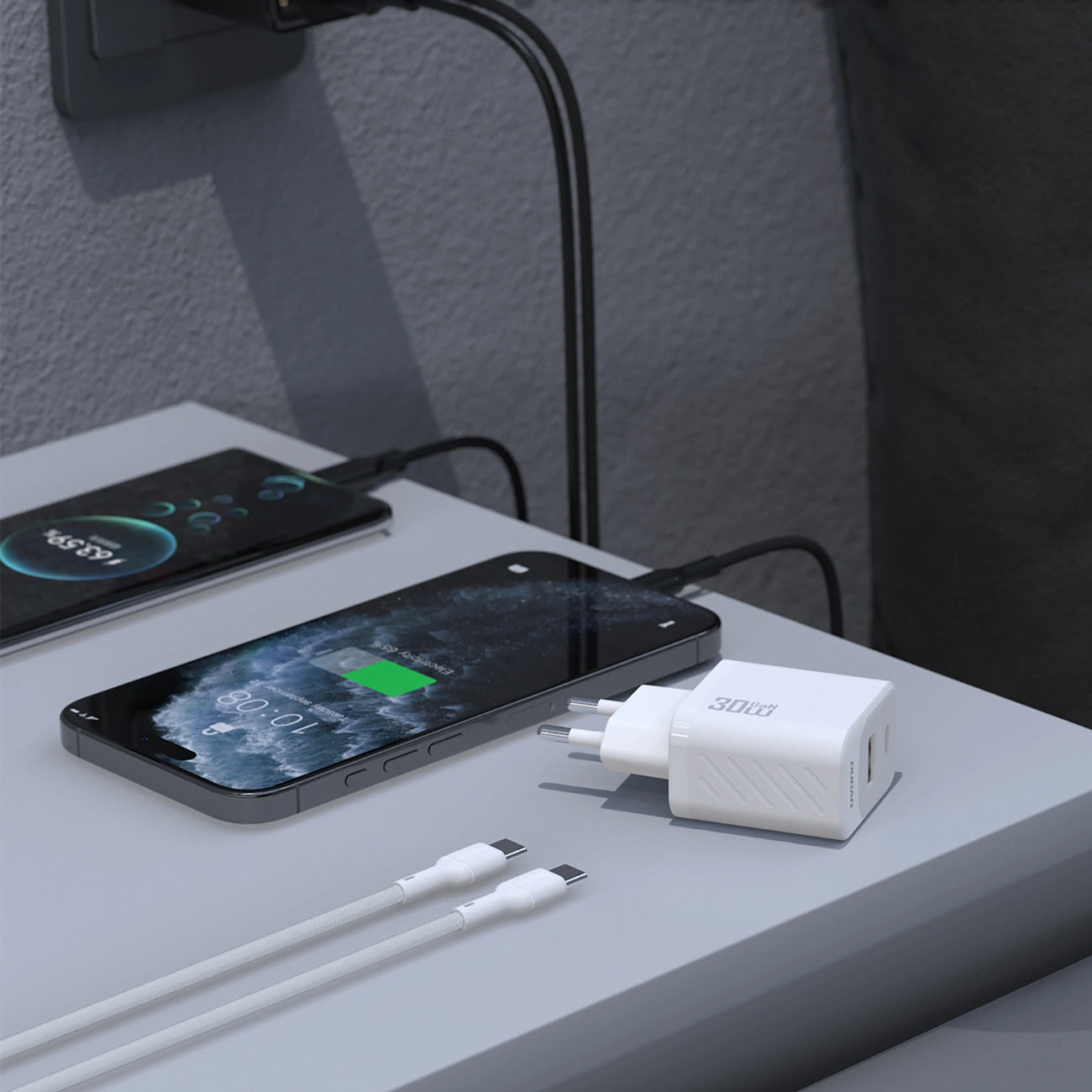 Caricabatterie da rete con cavo USB-C Dudao A27TCEU, 30W, 1 x USB-A - 1 x USB-C, Bianco