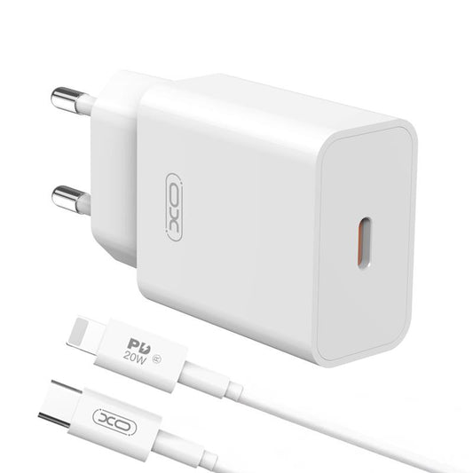 Caricatore da rete con cavo Lightning XO Design L126, 20W, 3A, 1 x USB-C, Bianco