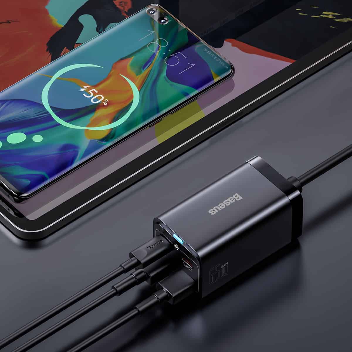Baseus GaN3 Pro Docking Station Charger, 65W, 3A, 2 x USB-A - 2 x USB-C, Black CCGP040101