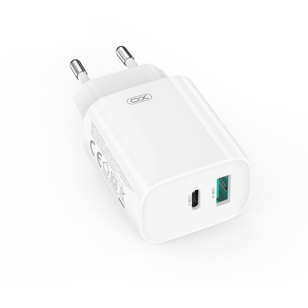 Caricabatterie da Rete con Cavo USB-C XO Design CE29, 20W, 3A, 1 x USB-A - 1 x USB-C, Bianco