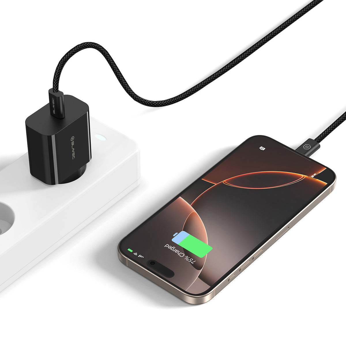 Caricabatterie da Rete con Cavo USB-C Blavec BC-7, 45W, 3A, 1 x USB-C, Nero