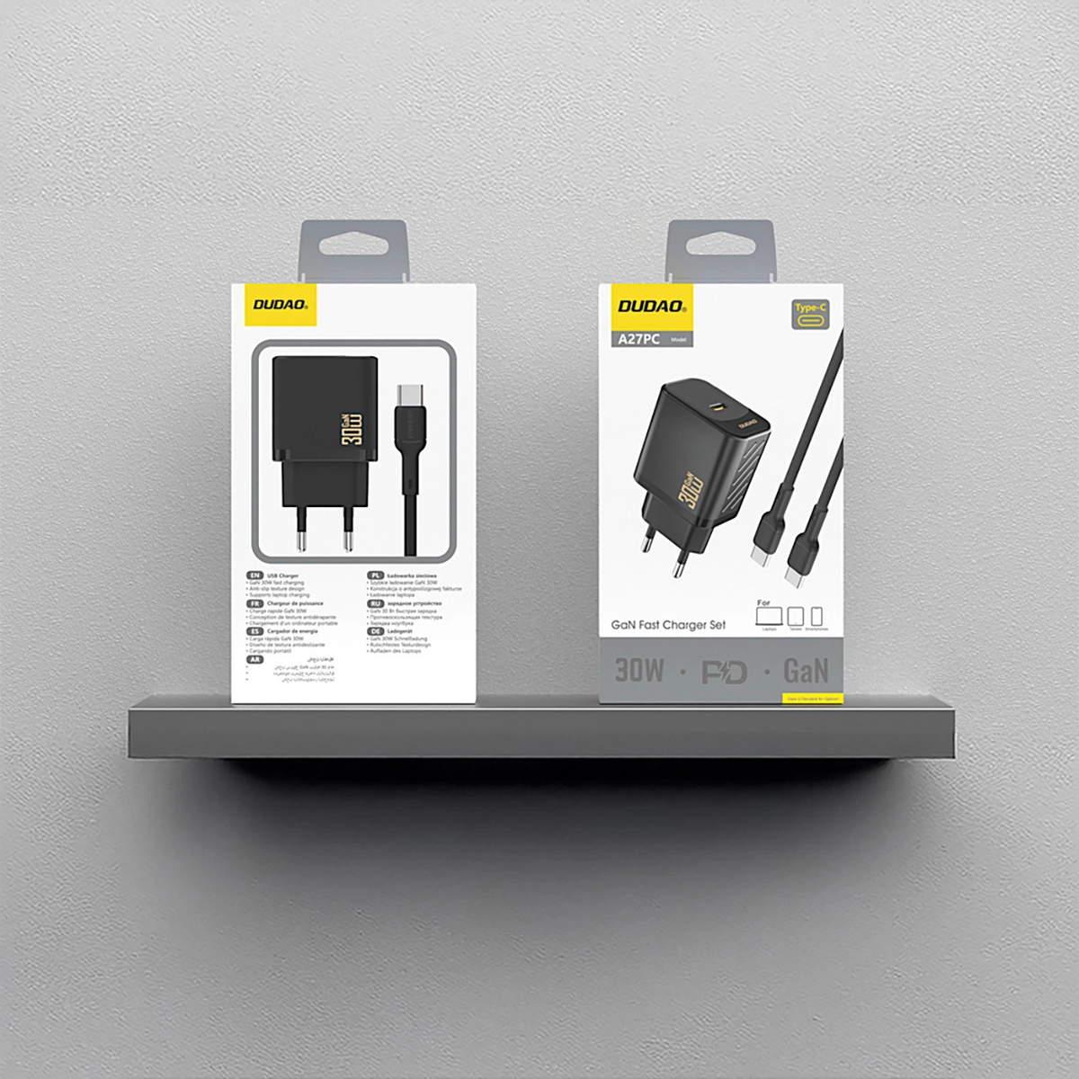 Caricatore da rete con cavo USB-C Dudao A27PCEU, 30W, 3A, 1 x USB-C, Nero